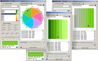 Digitaler Farbatlas, Farbsystem, Farbatlas 3.0, Farbharmonie, Farben, Komplementrfarbe, Komplementrfarben, Farbtne, Farbton, CIE-Lab Farbraum, Farbentwicklung, Helligkeit, Sttigung, Kontrast, Farbbergnge