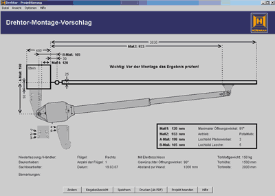 Hrmann Software, Drehtor, Drehtore, Drehtor-Antrieb, Projektierungsprogramm, Einfahrtstore, kollisionsfreie Montage, automatisches Einfahrtstor, Antrieb, Tor Einfahrt