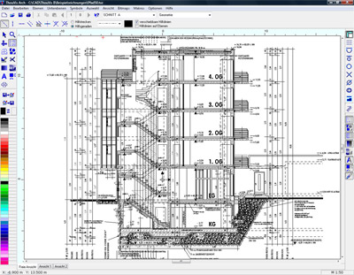CAD-Software, LowCost-CAD, ThouVis-CAD, Architektur-CAD, Konstruktionsfunktionen, Bemaung, Freihandlinien, Texturen, DXF, DWG 2007, Farbverlufen, Vektorgrafik