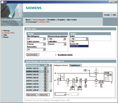 Lftungsanlage, Klimaanlage, Heizungsanlage, Heizung, Lftung, Klima, HVAC, Siemens Building Technologies, Thermostate, Frequenzumrichter, Planungstool